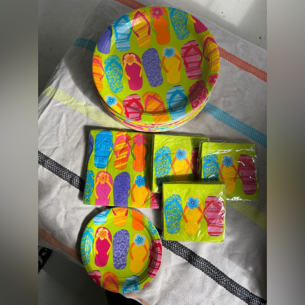 Vibrant Flip-Flop Party Plates and Napkins Set